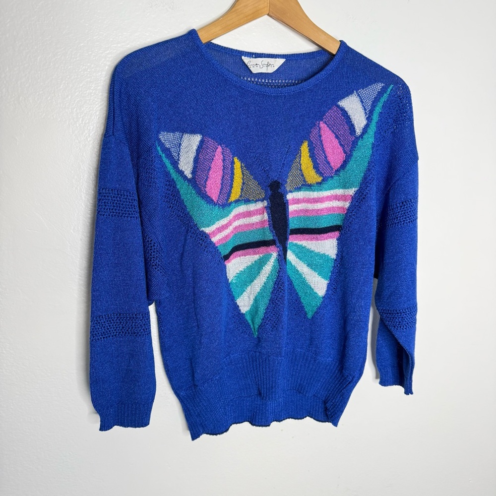 Anne Sufer Butterfly Colorful Blouse Top Sz S made in France
